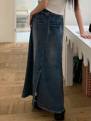 Vintage Raw Edge Splice Slit A Line Maxi Skirt