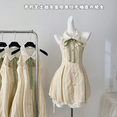 BXOXO - summer inspo Summer New Niche Design Lapel Sleeveless Dress Women's Sweet Temperament Short Dresses Fashion Elegant Dress