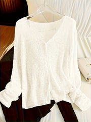 BXOXO Chic Lightweight V-Neck Knit Cardigan - Sheer Summer Shawl with Long Sleeves, Polyester Blend, Perfect for Spring/Summer/Fall, Women’s Casual & Sexy Style, Spring Outerwear | Elegant Open Front | Glossy Knit Fabric