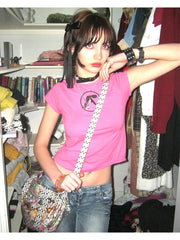 Bxoxo Y2K American retro streetwear hip-hop gothic sexy women crop top rock emo girl punk Harajuku chic geometric print slim baby tees