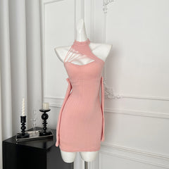 BXOXO - summer inspo Chic Design Party Dress Solid Color Knitted Elastic Cool Simple Women Dress Sexy HSpice Girls Hollow Suspender Dress