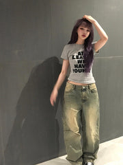 Bxoxo Y2K Harajuku vintage streetwear punk rock hip hop sexy women's crop tops Fashion Hot Girls gothic O-neck Slim baby short sleeve