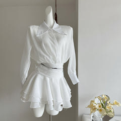 BXOXO - summer inspo 2025 New White Shirts Dresses for Women Elegant Lady Casual Long Sleeve Button Down Ruffles Dress High Waist Loose Party Dress