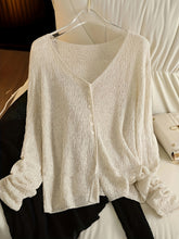 BXOXO Chic Lightweight V-Neck Knit Cardigan - Sheer Summer Shawl with Long Sleeves, Polyester Blend, Perfect for Spring/Summer/Fall, Women’s Casual & Sexy Style, Spring Outerwear | Elegant Open Front | Glossy Knit Fabric