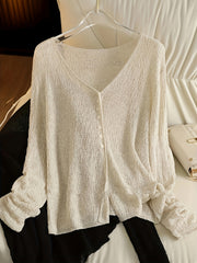 BXOXO Chic Lightweight V-Neck Knit Cardigan - Sheer Summer Shawl with Long Sleeves, Polyester Blend, Perfect for Spring/Summer/Fall, Women’s Casual & Sexy Style, Spring Outerwear | Elegant Open Front | Glossy Knit Fabric