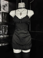 Bxoxo Solid color vintage Women's suspender dress sexy Y2K cute bow punk Harajuku street hip hop emo girls chic V-neck suspender dress