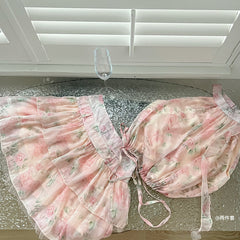 BXOXO - summer inspo Sexy Sleeveless Halter Top for Women Mini Pleated Skirt Set Summer New Ruched Print Floral Two Piece Sets Fashion Casual