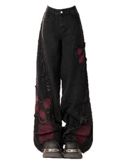 BXOXO Gothic Baggy Women's Jeans Vintage Harajuku Y2k Denim Trousers Black Grunge Gyaru Street Oversize Jeans 2000s Aesthetic