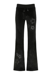 BXOXO - Star Rhinestone Low-Rise Tie Flared Pants
