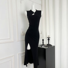 BXOXO - summer inspo Sexy Sleeveless Dress Women Slim Fit Side Slit Irregular Maxi Dress Summer New Fashion Cheongsam Hip Wrap Dresses