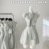 BXOXO - summer inspo Lace Splicing Dress Women Chic Design Sweet Dress 2025 Summer Korean Elegant Fashion Flying Sleeve High Waist Dresses