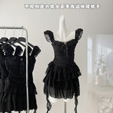 BXOXO - summer inspo Korean Style Fashion Black Dresses for Women Sexy Irregular Ruffles Dress Summer Classy Lady Evening Party Dress