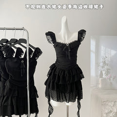 BXOXO - summer inspo Korean Style Fashion Black Dresses for Women Sexy Irregular Ruffles Dress Summer Classy Lady Evening Party Dress