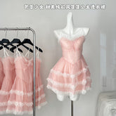 BXOXO - summer inspo Summer New Sweet Princess Style Suspender Dress Women Lace Ballet Short Dress Fashion High Waist Puffy Party Dresses