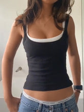 BXOXO - summer inspo Sweetown Patchwork Black Sleeveless Y2K Crop Vest Tops Summer Casual Tank Top Women Rib Slim Basic Street Style Camisole