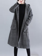BXOXO Loose Plaid Woolen Hood Coat