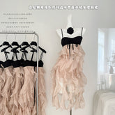 BXOXO - summer inspo Vintage Sweet French Dress Super Fairy Holiday Irregular Ruffles Suspender Dress Stitching Design Fashion Beach Style 2025