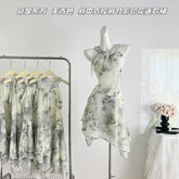 BXOXO - summer inspo New Chinese Style Dresses Women Summer New Sexy Sleeveless Print Dress Fashion Elegant Vintage Mini Short Dress Vestidos