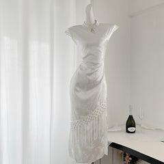 BXOXO - summer inspo New Chinese Style Tassel Cheongsam Women 2025 Vintage Dresses Fashion Temperament Evening Qipao Long Dress Party Vestidos