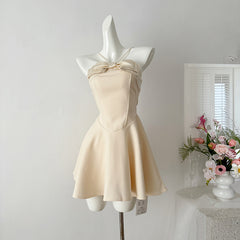 BXOXO - summer inspo Elegant Temperament Suspender Dress Sexy Bow Off Shoulder Mini Dresses Summer New Sleeveless Party Short Dress