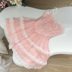 BXOXO - summer inspo Summer New Sweet Princess Style Suspender Dress Women Lace Ballet Short Dress Fashion High Waist Puffy Party Dresses