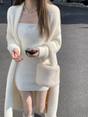 BXOXO party look inspos 2025 Winter Knitted Suits Women Y2k Clothing Korean Fashion 2 Piece Dress Sets Female Casual Cardigan Coast + Mini Dress Vintage