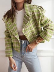 BXOXO Long Sleeves Loose Plaid Split-Joint Peter Pan Collar Jackets&Coats