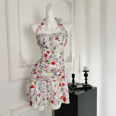 BXOXO - summer inspo Sexy Backless Floral Print Halter Dress For Women Sleeveless Holiday Style Summer Short Dress