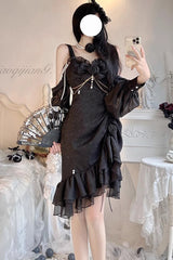 BXOXO Camellia Rose Ruffle Asymmetric Gothic Chinese Style Elegant Lolita Jsk Dress 3 Colors