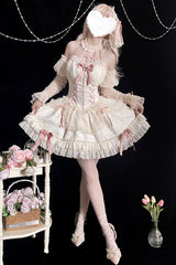 BXOXO - Ivory Pink Tube Top Sleeveless Blowknot Ruffled Sweet Lolita Tiered Dress