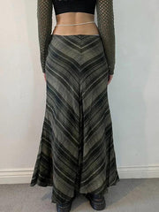 Vintage V Shape Striped Print Low Rise Maxi Skirt