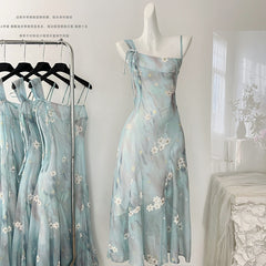 BXOXO - summer inspo Women Sweet Floral Long Dress Summer Elegant Sleeveless Suspender Dress French Temperament Backless Dress