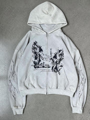 Bxoxo Casual American retro punk goth aesthetic autumn and winter cardigan jacket sweatshirt street geometric pattern print sweatshirt