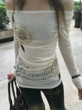 BXOXO Sexy Off Shoulder T-shirt Y2k Vintage 2000s Japanese Street Style Tops Harajuku See Through Long Sleeve Tops Slim Up