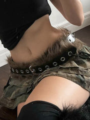 BXOXO - summer inspo Fashion Vintage Faux Fur Spliced Leather Pu Women Belt Chic Hottie Y2k Simple All-Match Waist Accessories