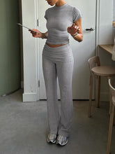 BXOXO - summer inspo Gray Solid Slim Basic Sports Sexy 2 Pieces Yoga Sets Women O Neck Short Sleeve Tee & Chic Low Waist Skinny Pants Tracksuit S-XL