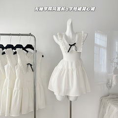 BXOXO - summer inspo Sleeveless Dress 2025 Summer New Preppy Style Women White Mini Dress Elegant Fairy Party Strap Dress A-line Sundress