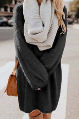 BXOXO - Long Sleeve Crew Neck Plush Dress