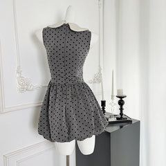 BXOXO - summer inspo Fashion Polka Dot Sling Dress Women Sweet Sleeveless Fluffy Dress Summer Gentle Slim Chic Turn-down Collar Dresses