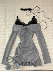 BXOXO Dresses Y2k Harajuku Women Clothes Vintage Long sleeves Slim Punk Sexy Bow Mini Dress Femme Korea Slim Gothic Aesthetic Dresses