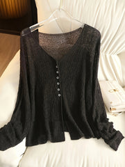 BXOXO Chic Lightweight V-Neck Knit Cardigan - Sheer Summer Shawl with Long Sleeves, Polyester Blend, Perfect for Spring/Summer/Fall, Women’s Casual & Sexy Style, Spring Outerwear | Elegant Open Front | Glossy Knit Fabric