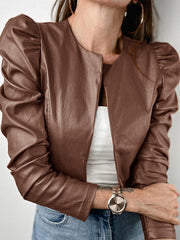 BXOXO Long Sleeves Loose Pleated Solid Color Split-Joint Collarless Jackets Outerwear