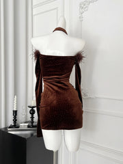 BXOXO Korea Elegant Sexy High End Evening Dress Women Plush Neck Halter Backless Bag Hip Mini Dress Female Slim Nightclub Clothing New