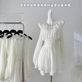 BXOXO - summer inspo Elegant Long Sleeve Mini Dress For Women 2025 New Gentle Style Off-the-shoulder Halter Neck Dress Sweet Temperament Dress