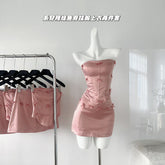 BXOXO - summer inspo Fashion Women Vintage Strapless Tube Tops Slim Fit Mini Skirt Sets Streetwear Y2K Solid Color Sweet Two Piece Set