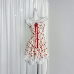 BXOXO - summer inspo 2025 New Sweet Floral Dress Woman Elegant Lace Patchwork Suspender Dress Y2k Korean Fashion Mini Dress Beach Style