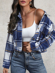 BXOXO Long Sleeves Loose Buttoned Plaid Pockets Split-Joint Lapel Jackets Outerwear