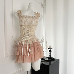 BXOXO - summer inspo Fairycore Buttom Up Sexy Halter Neck Crop Tops +Mini Skirt Suit Hotsweet Fashion 2 Piece Set Streetwear