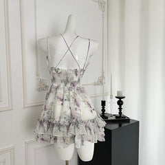 BXOXO - summer inspo Summer Korean Ladies Sexy Spaghetti Strap Sleeveless Mini Dress Y2K One-Shoulder Floral Elegant Suspender Dress Women