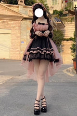 BXOXO - Black/Pink Multi-layer Ruffle Bowknot Sweet Princess Lolita Dress